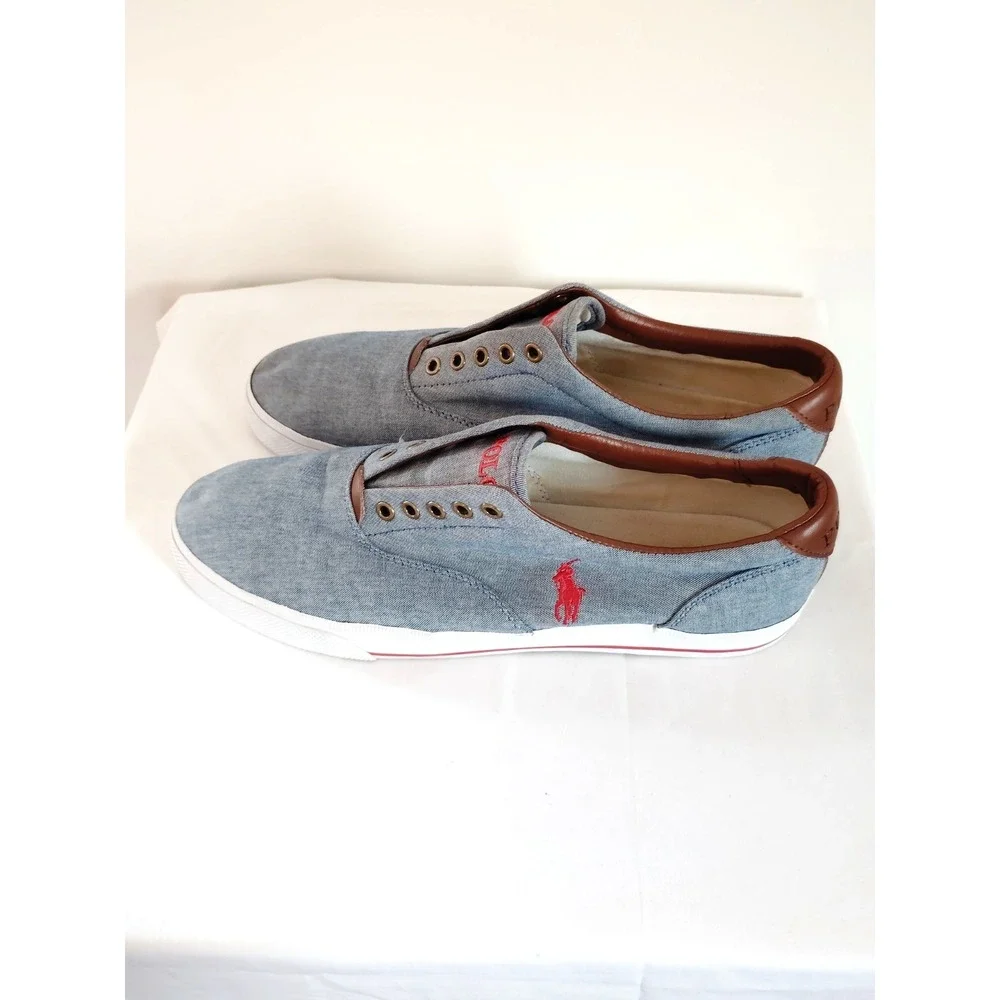 Polo Ralph Lauren Men 13D Vito Sneakers Blue Chambray Red Pony Shoes Resort Wear